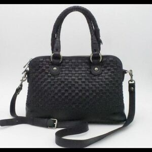 Patricia Nash Washed Woven Leather Augusta Satchel Cobalt Blue